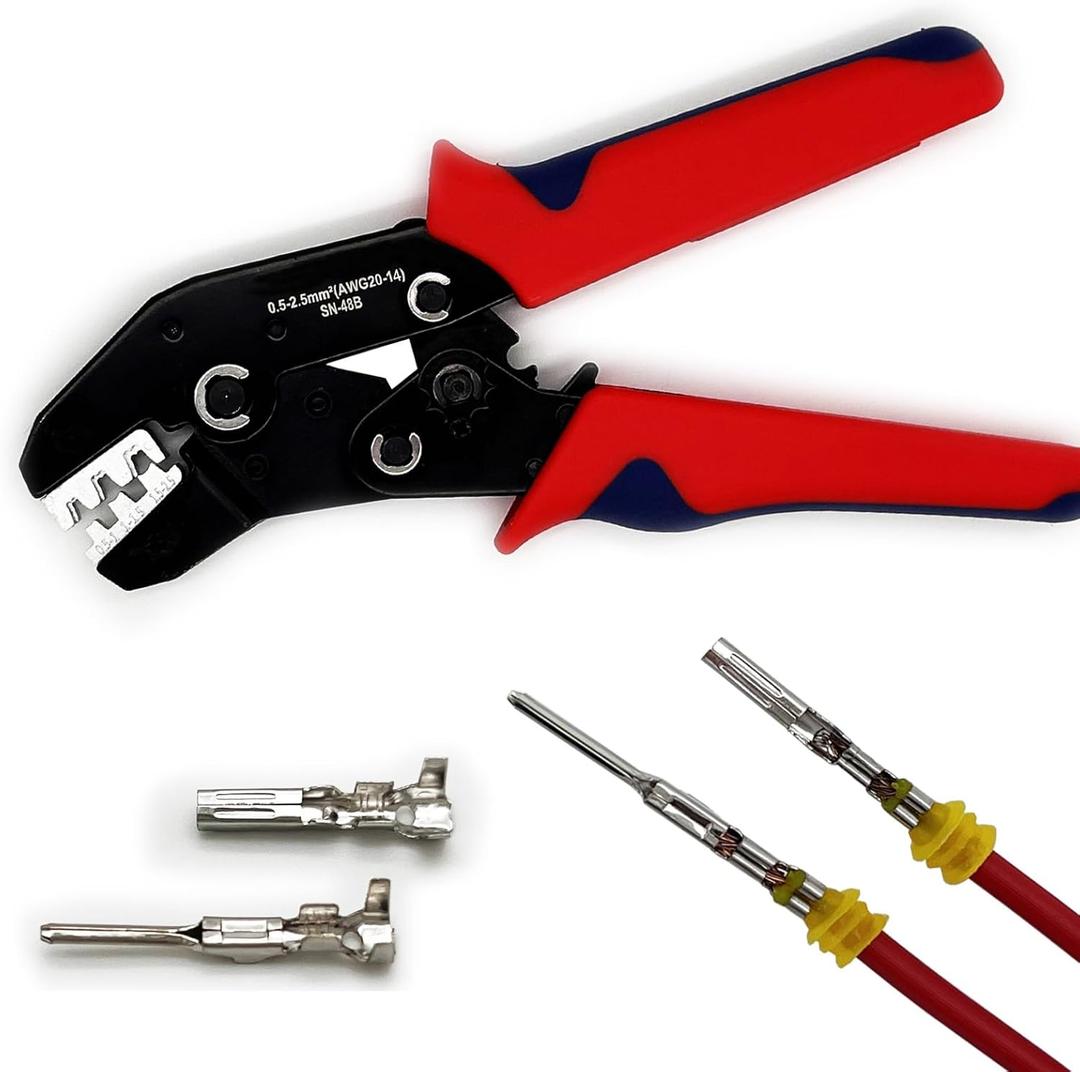 Crimping Tool with Ratchet, Ratcheting Wire Crimper Tool for Open Barrel Terminal Connectors, Electrical Crimping Tool, Crimping Pliers for 20-14 AWG