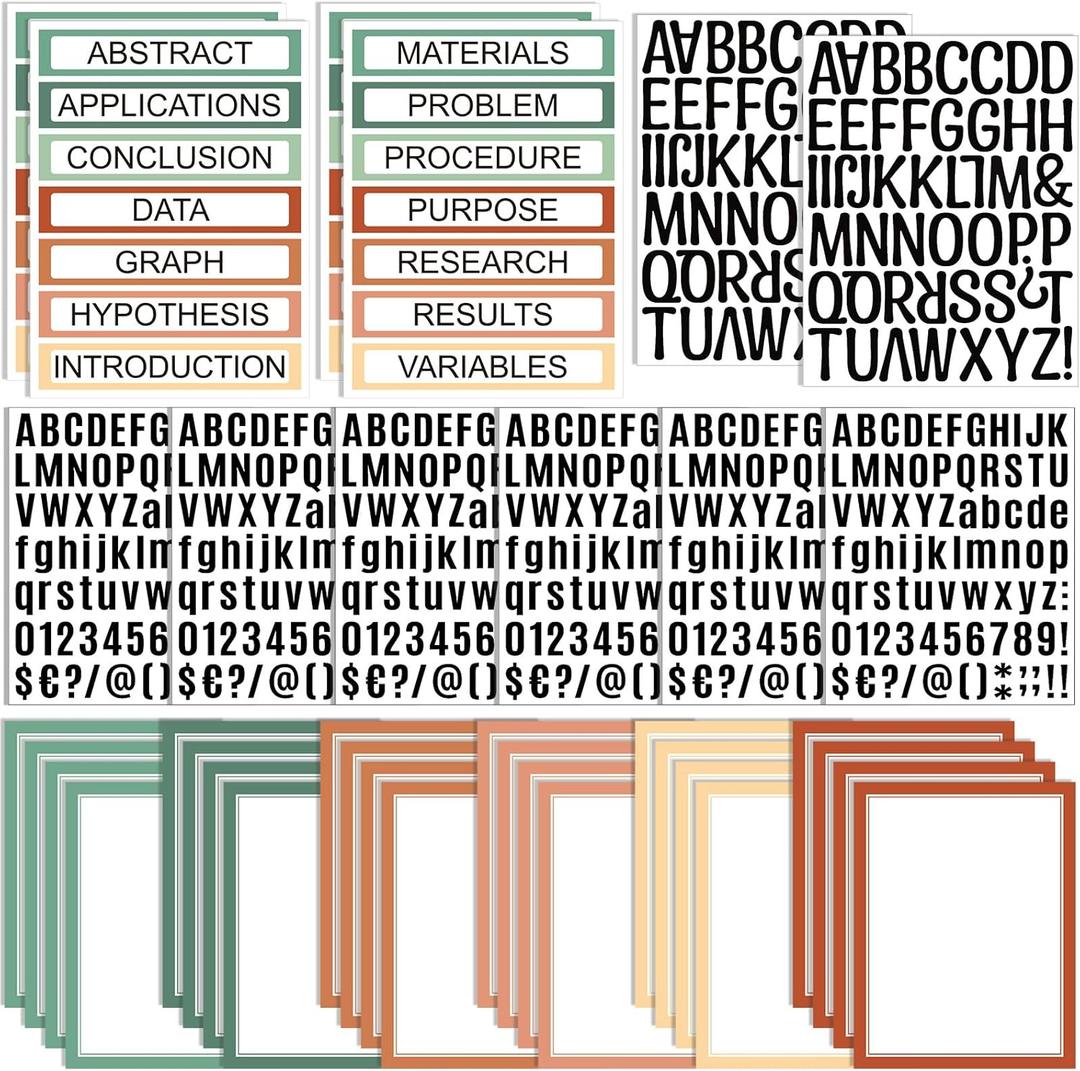 PerKoop 36 Sheets Science Fair Board Poster Boards Supplies 24 Self Adhesive Presentation Subtitles 4 Science Fair Project Titles 8 Personalized Letter Sticker for Classroom(Boho Color)
