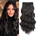 Fliace Clip in Hair Extensions, 6 PCS Natural & Soft Hair & Blends Well Hair Extensions, Dark Brown Long Wavy Hairpieces(20inch, 6pcs, Dark Brown)