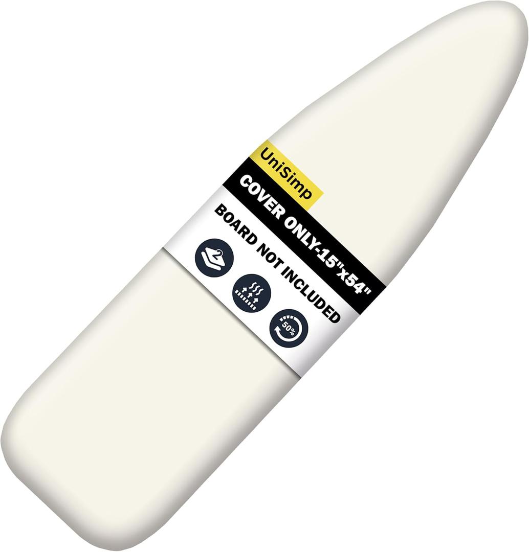 UniSimp Ironing Board Cover and Pad 15"x54" Extra Thick Natural Cotton, Scorch and Stain Resistant Padding,Standard Size Iron Board Cover with Fasteners Heavy Duty Elastic Edge, Beige