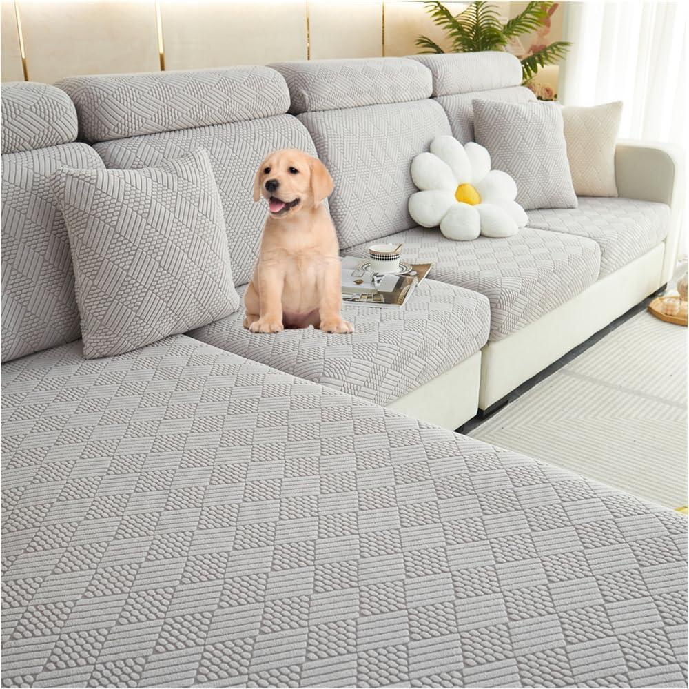 2024 New Universal Sofa Cushion Covers Washable 360° Couch Covers Waterproof Magic Sofa Covers for 1/2/3 Sectional Sofa Dog Pet Friendly Furniture Protector (Light Gray, Large seat Cover)