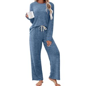 SAMPEEL Pajamas for Women Set Comfy Lounge Sets Two Piece Long Sleeve Cute Pjs Soft Sleepwear Winter Clothing (Large, Dark Blue)