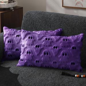 DFXSZ Halloween Pillow Covers 12x20 inch Set of 2 Purple Ghost Throw Pillow Cases Soft Plush Faux Fur Wool Couch Cushion Case for Chair Sofa Bedroom Living Room Home Decor PTK03E12