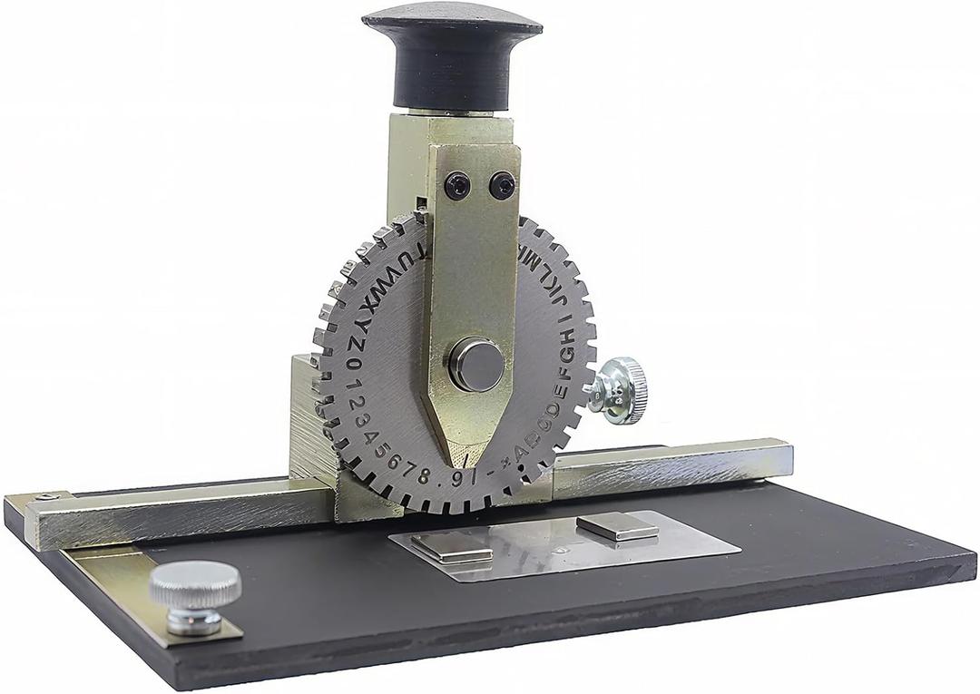 Manual Metal Stamping Machine, 5mm Rotary Letter and Number Embosser for Nameplates, Dog Tags & Metal Labels, Heavy Duty Serial Number Engraving Punch Tool for Aluminum, Brass & PVC