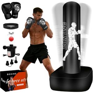 Punching Bag for Adults, 70" Boxing Bag with Stand, Freestanding Heavy Bag with Boxing Gloves, Reflex Ball Set, Kickboxing Bag Training Equipment for Muay Thai, MMA, Gym, Training, Fitness