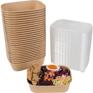 17 oz Disposable Kraft paper bowls with lids, Rectangle Food containers Soup Bowls Party Supplies Treat Bowls 50 Pack (17oz)