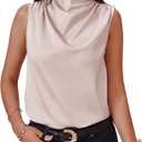 Cicy Bell Womens Mock Neck Satin Tank Tops Business Casual Work Ruched Blouses Summer Corporate Outfits (s)