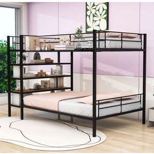 Twin Over Full Metal Bunk Bed With Shelves