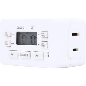 UltraPro 24hr Digital Bar Outlet Timer, 1-Polarized Timer Outlet, 2 Programmable ON/OFF Cycles Plug Timer, 125VAC Light Timer Indoor, Lamp Timer, Timers For Electrical Outlets, White, 1 Pack, 45184.