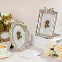 Qunclay 2 Pcs 4 x 6 Inches Vintage Picture Frames Antique Baroque Ornate Resin Rectangle Oval Photo Frames with Glass Front Tabletop and Wall Decor for Home Wedding Christmas Party Decor(Silver)