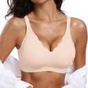 OEAK Womens Comfortable Wireless Bras Push Up Seamless Bralettes Soft V Neck Brassiere Scalloped Full Coverage Everyday Bra (Medium, Nude)