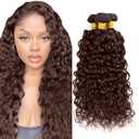 Color #4 Bundles Human Hair Chocolate Brown Water Wave Bundles 16 18 20 Inch Unprocessed Virgin Mixed Length Light Brown Bundle Hair Extensions 50 Gram Per Bundle