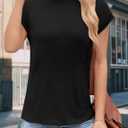 2 x YOGINGO Short Sleeve Shirts for Women Crew Neck Tee - Fashion Summer Spring Cap Sleeve Tops for Women (Black)