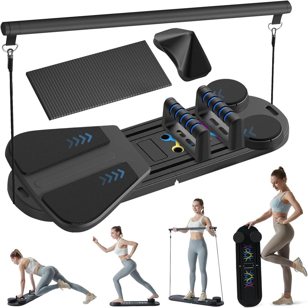 Pilates Reformer Set - Pilates Board for Home Workout, 6 in 1 Portable and Foldable Reformer Pilates Machine, Ab Roller Board, Pilates Equipment for for Core Workouts (Black)