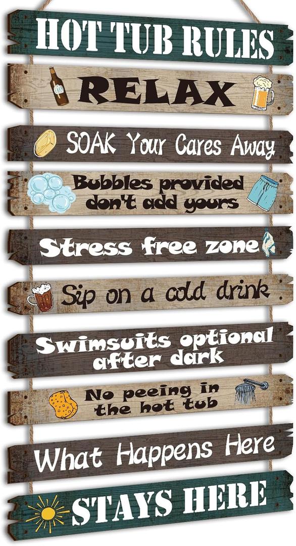 Tatuo Hot Tub Pool Patio Rules Signs Gifts Wood Funny Rules Signs Decorative Outdoor Regulations Plaque Wall Bath for Bathroom Pool Backyard Outdoor Wall Art Accessories(Modern)