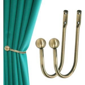 Curtain Holdback, 2 Pcs Wall Mounted Drapery Tiebacks with Screws, Heavy Duty Metal Decorative Window Drapery Holder Curtain Hook, Brass