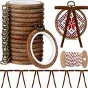 Beeveer 12 Sets Christmas Embroidery Hoops Kits Imitated Wood Frame Includes 3.5 Inch Plastic Embroidery Hoop, Brown Velvet Bows and Rope, Circle Cross Stitch Hoop Ring for Art Craft Sewing Ornaments