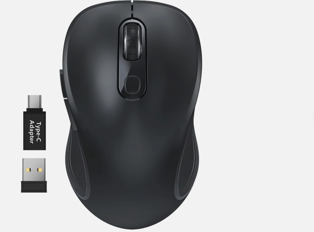 WisFox 2.4G Wireless Mouse for Laptop, Ergonomic Computer Mouse with USB Receiver and TypeC Adapter, 3 Adjustable Levels, 6 Button Cordless Wireless Mice for Windows Mac PC Notebook (Black)