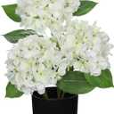 Hollyone White Hydrangea Artificial Flowers in Pots Faux Silk Hydranges Flower Arrangements for Home Bathroom Office Table Centerpiece Shelf Decorations