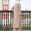 Abaya for Women Muslim Two Piece Set Long Sleeve Shirt Dress+ Pants Dubai Arabic Clothes Casual Spring Fall Outfit (Beige, S)