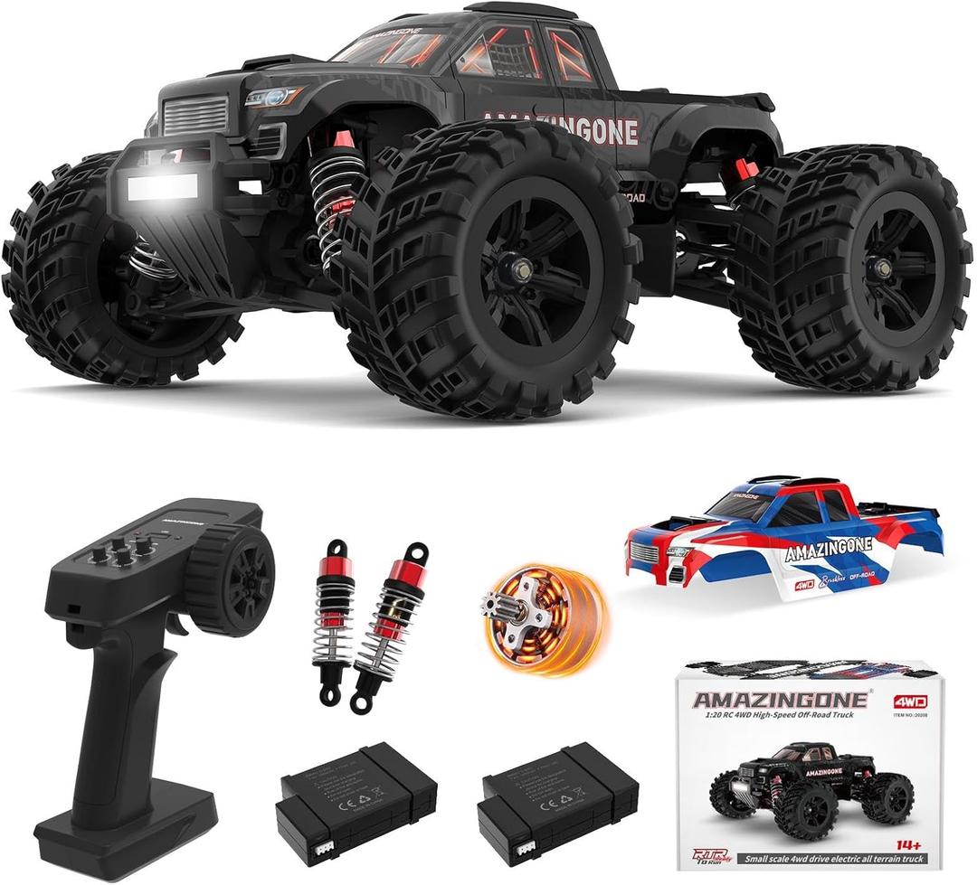 20208 1/20 Scale Brushless Fast RC Cars for Adults, Max 45KMH High Speed Moster RC Buggy,Hobby RC Trucks 4X4 Offroad,All Terrain RTR Remote Control Car with 2 Bettery