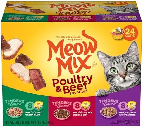 Meow Mix Tenders in Sauce Wet Cat Food, Poultry & Beef Variety Pack, 2.75 Ounce Cup (Pack of 24) Feb 05 2027 Meow Mix Tenders in Sauce Wet Cat Food, Poultry & Beef Variety Pack, 2.75 Ounce Cup (Pack of 24) Feb 05 2027