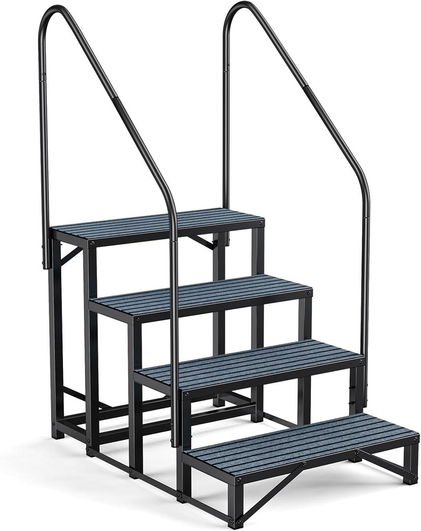 RV Steps Spa Steps with Handrail -4 Step Hot Tub Steps Trailer Steps Mobile Home Stairs for 5th Wheel RV, Trailer, Hot Tub, Pool, Porch with Non-Slip Mats