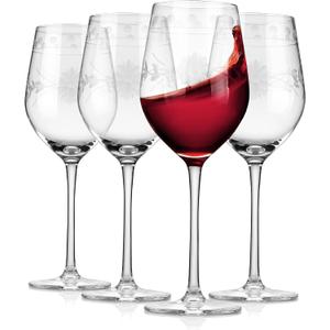 Premium Delight Wine Glasses Set of 4,15 oz  Hand-Blown with Etched Long Stem, Classic Glassware for Weddings, Dinners, and Holiday Gifting (Red Wine Glass)