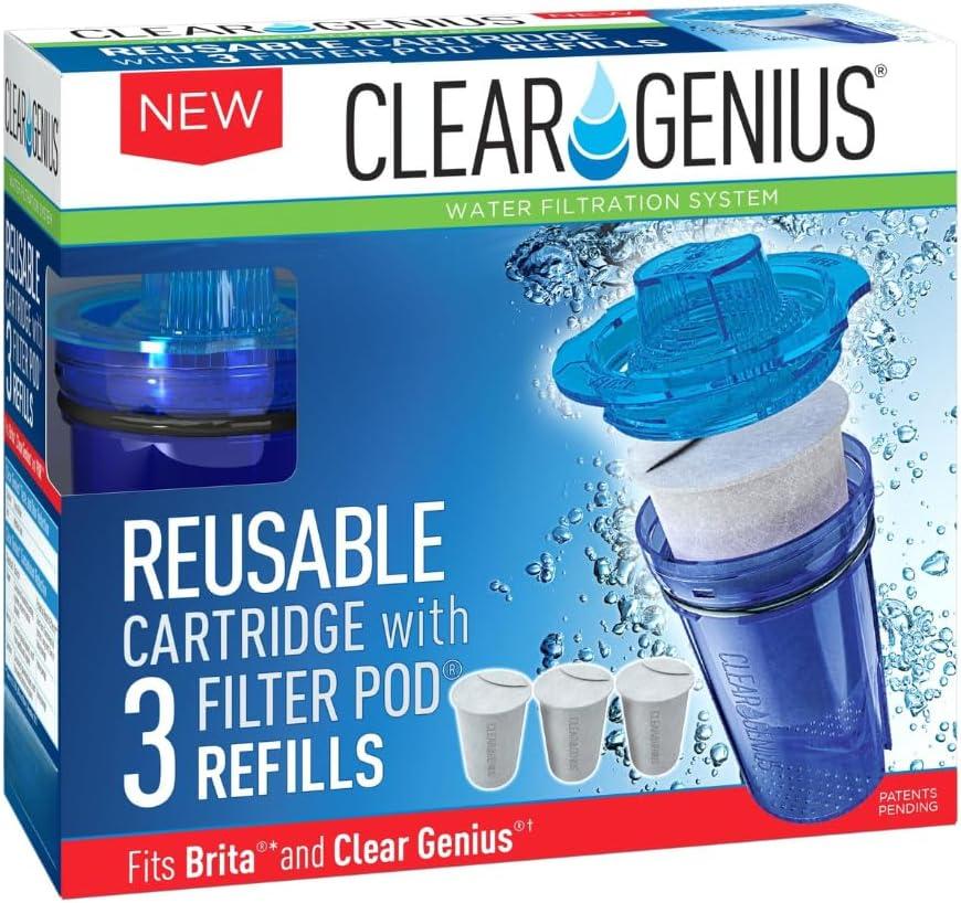 Reusable Cartridge with 3 Filter Pod Refills (SU-31) | Replacement Water Filter Cartridge Compatible with Brita, Pur & Clear Genius Pitchers | Long-Lasting Water Filter Cartridge Replacement