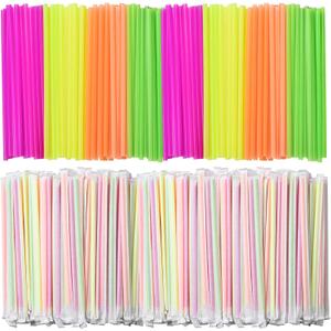 ALINK 1000 PCS Neon Colored Plastic Disposable Drinking Straws, Individually Wrapped Straight Party Straws - 7.75" x 0.23"