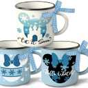Hello Winter Mini Coffee Mug Set of 3, Blue Let It Snow Castle Snowflake 5 oz Mini Coffee Cups for Tiered Tray Decor, Christmas Kitchen Coffee Bar Decorations Housewarming Gift
