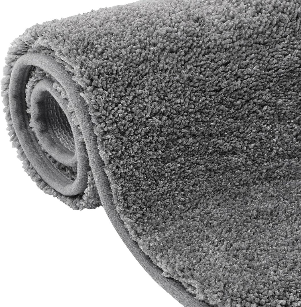 Bathroom Rugs, 24x36 Inches - 3X Longer Lifespan, Resists Flattening & Anti-Shedding Bath Mat, Non-Slip, Soft & Absorbent, Dense High-Resilience Plush Microfiber Carpet for Busy Bathrooms - Grey