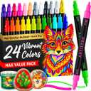 ARTISTRO 24 Precision Dual-Tip Acrylic Paint Markers Paint Pens Set with Dot & Fine Tips for Fabric, Rock, Glass, Wood, Coloring Books Classroom & Art Supplies Gift Teacher Appreciation Gift