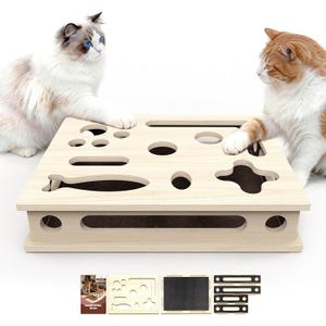 Cat Scratch Puzzle Enrichment Box, Large Solid Wood Construction Cat Nail File Enrichment Box with Sandpaper Inside, Cat Nail File Box Stress Free Alternative to Clippers and Grinders(No Bell Ball)
