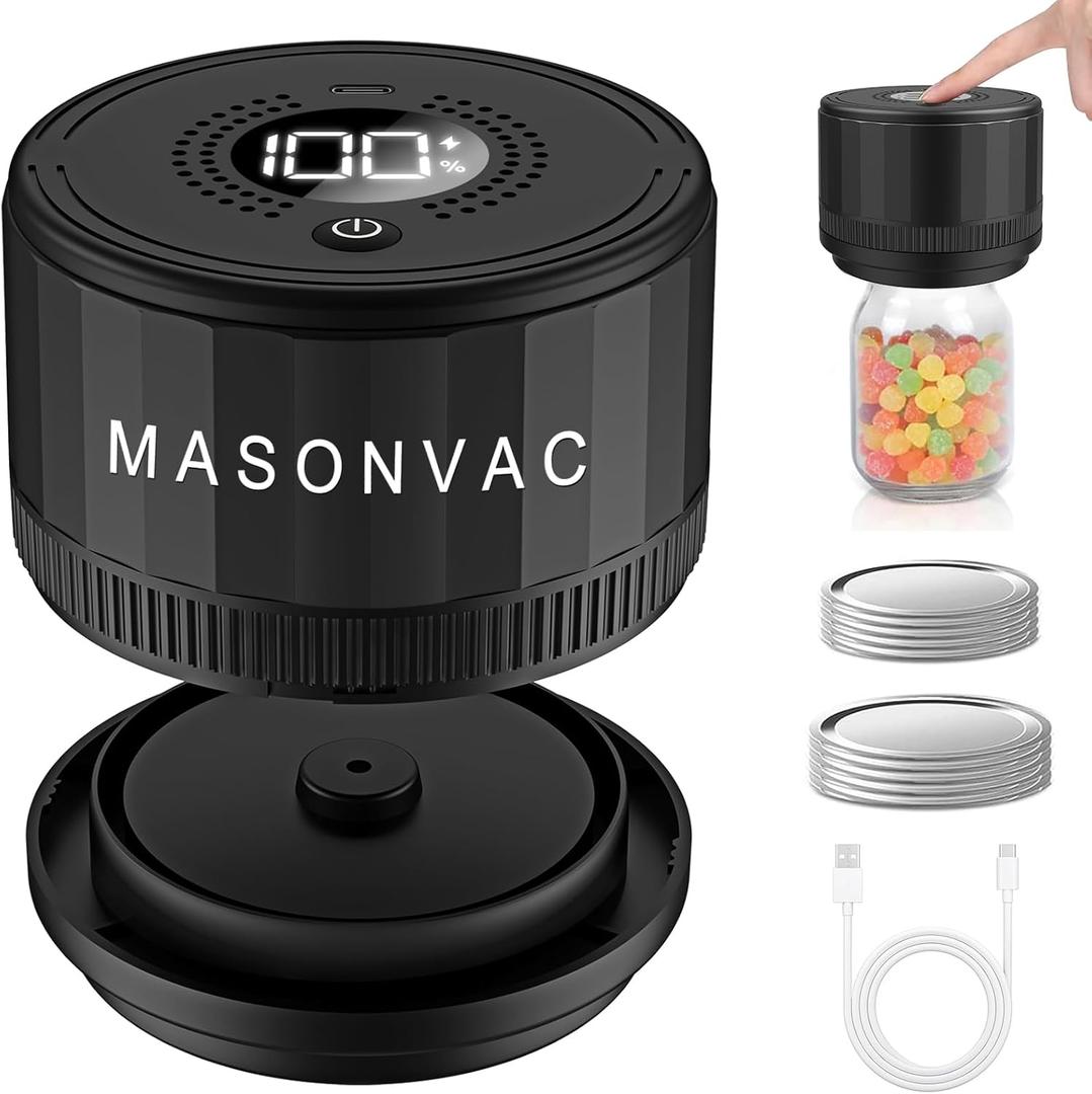 Electric Mason Jar Vacuum Sealer - Mason Jar Vacuum Sealer Kit for Wide & Regular Mouth Canning Jars, with Lids & Food Storage Labels, Essential for Canned Pantry Storage
