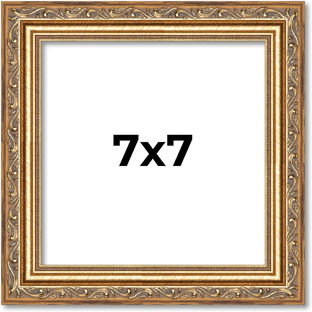 Poster Palooza 7x7 Frame Antique Gold Wood Picture Square Frame - Picture Frame Includes UV Acrylic, Foam Board Backing, & Hanging Hardware!