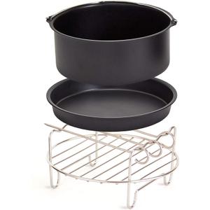 Dash Compact Air Fryer Accessories - Multi-Purpose PTFE Nonstick Accessories Kit - Easy-to-Clean & Space-Saving Design - Includes Pizza Pan, Baking Dish, Skewers & Cooking Rack (Black & silver)