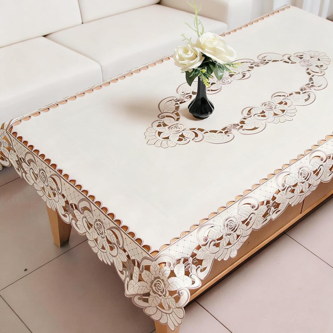 57 Inch X 86 Inch Oblong Tablecloth, Vintage Embroidery Flower Lace for Wedding Party Dining Restaurant Home Decoration Table Cloth Rectangular