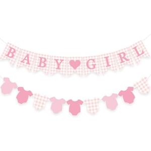 Pink Gingham Baby Banner Girl Plaid Welcome Baby Shower Sign Decoration Clothesline Onesie Garlands Gender Reveal Party Supplies, Pack Of 2