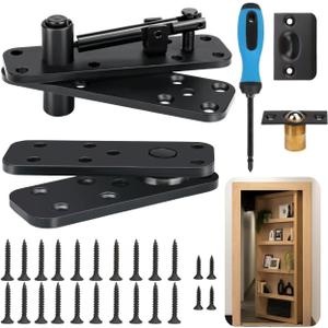 Stainless Steel Hidden Door Hinges, Swing Pivot Hinges, 360Rotation Secret Hidden Door Hardware, Hidden Bookcase Bookshelf Hardware (Black)