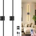 NIORSUN 35.4 Inch Battery Operated Wall Sconce Set of 2, 360 Rotation Black Rechargeable Wall Lights with Detachable Tube and Remote, 3CCT Dimmable Wireless Wall Lamp for Living Room Bedroom Hallway
