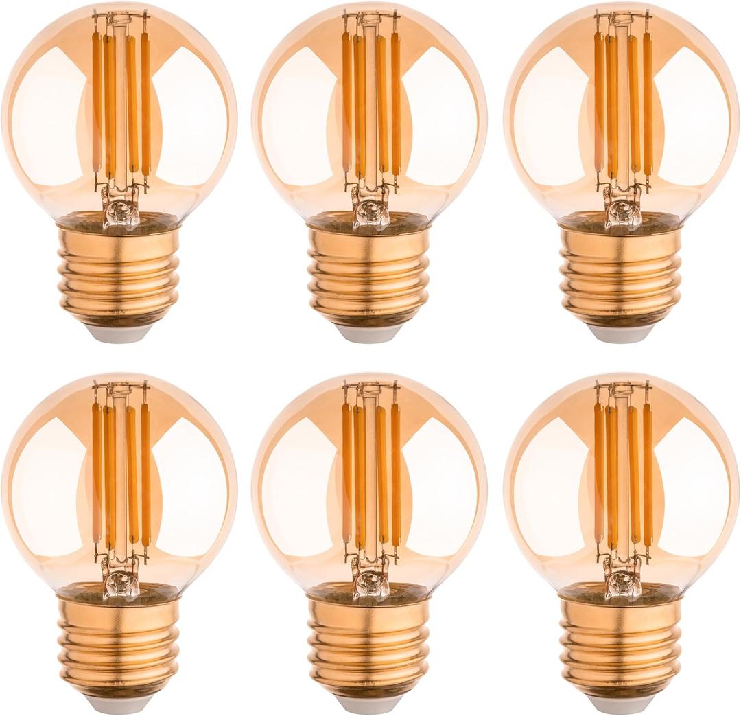 G16.5 Led Bulb, Small Round Edison Light Bulbs, E26 Dimmable Globe Amber Vanity Light Bulbs, 6w 2700k Vintage LED Filament Edison Bulb