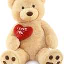 MaoGoLan Big Teddy Bear Stuffed Animal, Soft and Cuddly Giant Teddy Bear Plush with I Love You Red Heart,Valentines Gift for Kids,Girlfriend,Boyfriend,Lover, 36 inches (Brown)