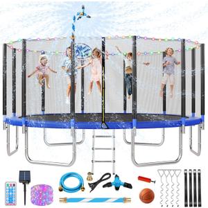 Lyromix Upgraded Trampoline with Lights, Large Outdoor Trampoline with Sprinkler,Basketball Hoop and Net, Capacity for 5-8 Kids and Adults