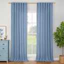 BGment Denim Blue Linen Curtains 90 Inches Long for Living Room, Light Filtering Sheer Drapes for Bedroom Dining Privacy Rod Pocket and Back Tab Rustic Window Drapes, 2 Panels Set, Each 52 Inch Wide