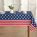 Horaldaily 4th of July Tablecloth 60x84 Inch, Patriotic American Flag Independence Day Memorial Day Table Cover for Party Picnic Dinner Decor (Red/Blue)