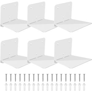 FENTEC Floating Book Shelves for Wall, Wall Mounted Invisible Floating Bookshelf, Heavy-Duty Hanging Bookshelves, Hidden Book Shelf Metal Wall Book Holder for Bedroom Home Office, 6-Pack White