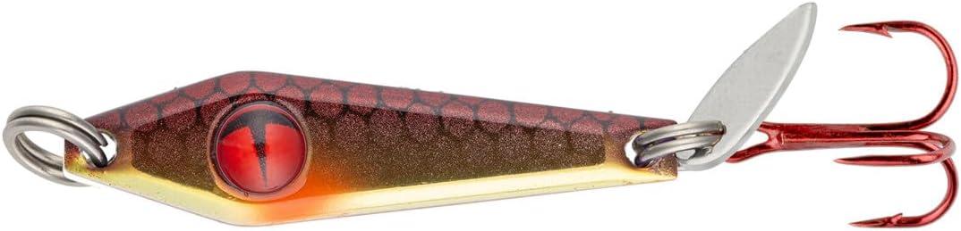 Northland Tackle Tungsten Slim Spoon, Fast-Sinking Thin Profile Ice Fishing Lure for Walleye, Crappie, & More, 12 Colors, Oz, Oz, Oz Lure Sizes (3/8 Oz, Super-Glo Red Gold), Gum-Ball Auto-Glo Jigs
