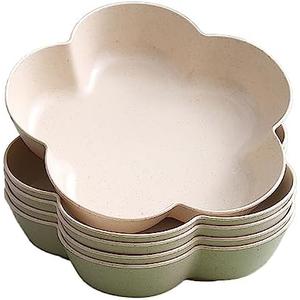 Wumuzai 5 Pack Small Dessert Bowls 21oz, 7 Inch Wheat Straw Snack Appetizer Plates, Pinch Prep Bowls for Cooking, Seasoning Spice Dipping Bowls Dishes, Reusable Cake Plates for Party BBQ (Beige)