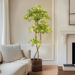 GarveeHome Artificial Plants Indoor, 5 ft Fake Black Olive Tree with Lights Tall Fake Plants in Plastic Nursery Pot Fake Tree Artificial Trees for Home Decor Office Living Room